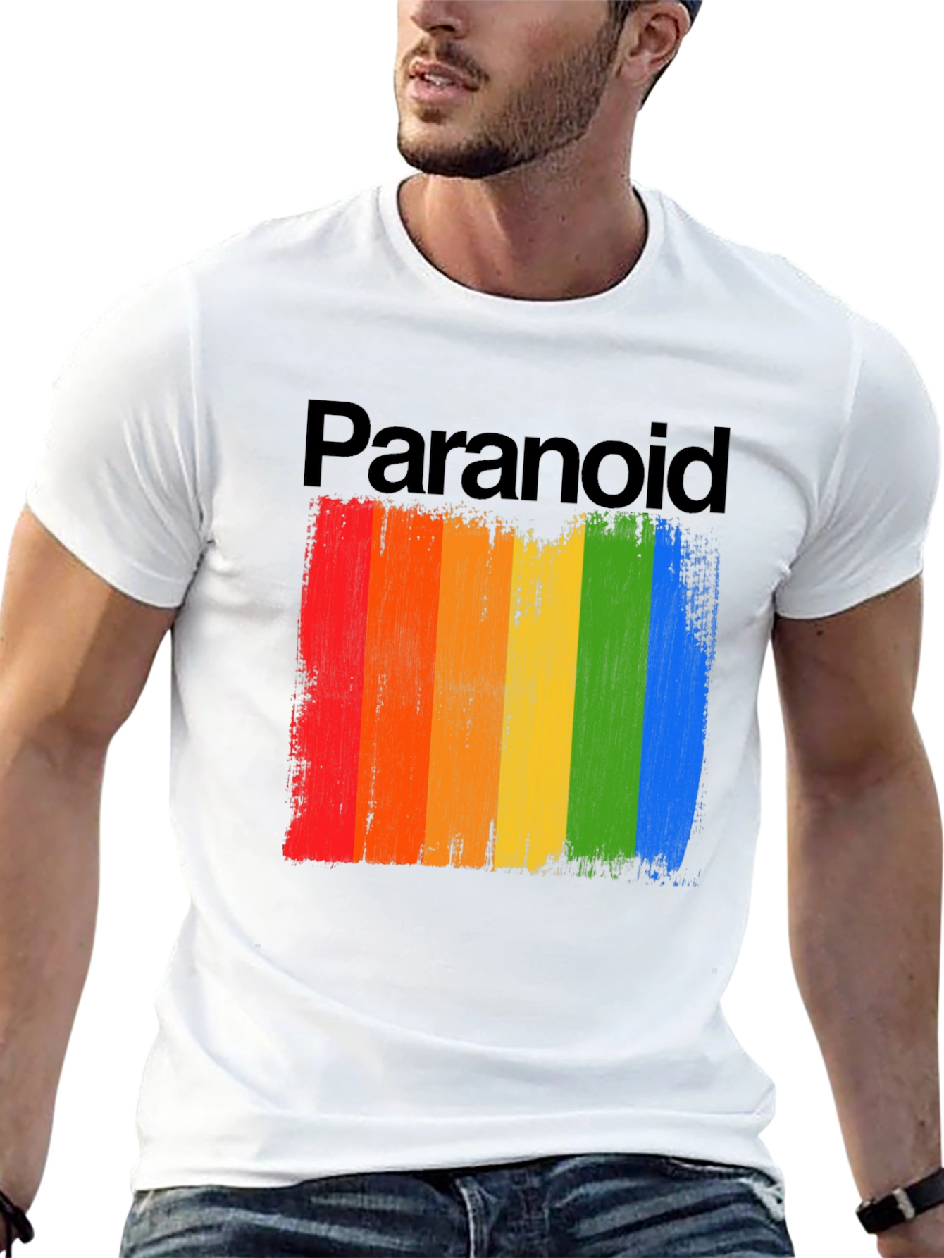 Paranoid Rainbow Stripe Graphic Tee - Black Cotton Blend