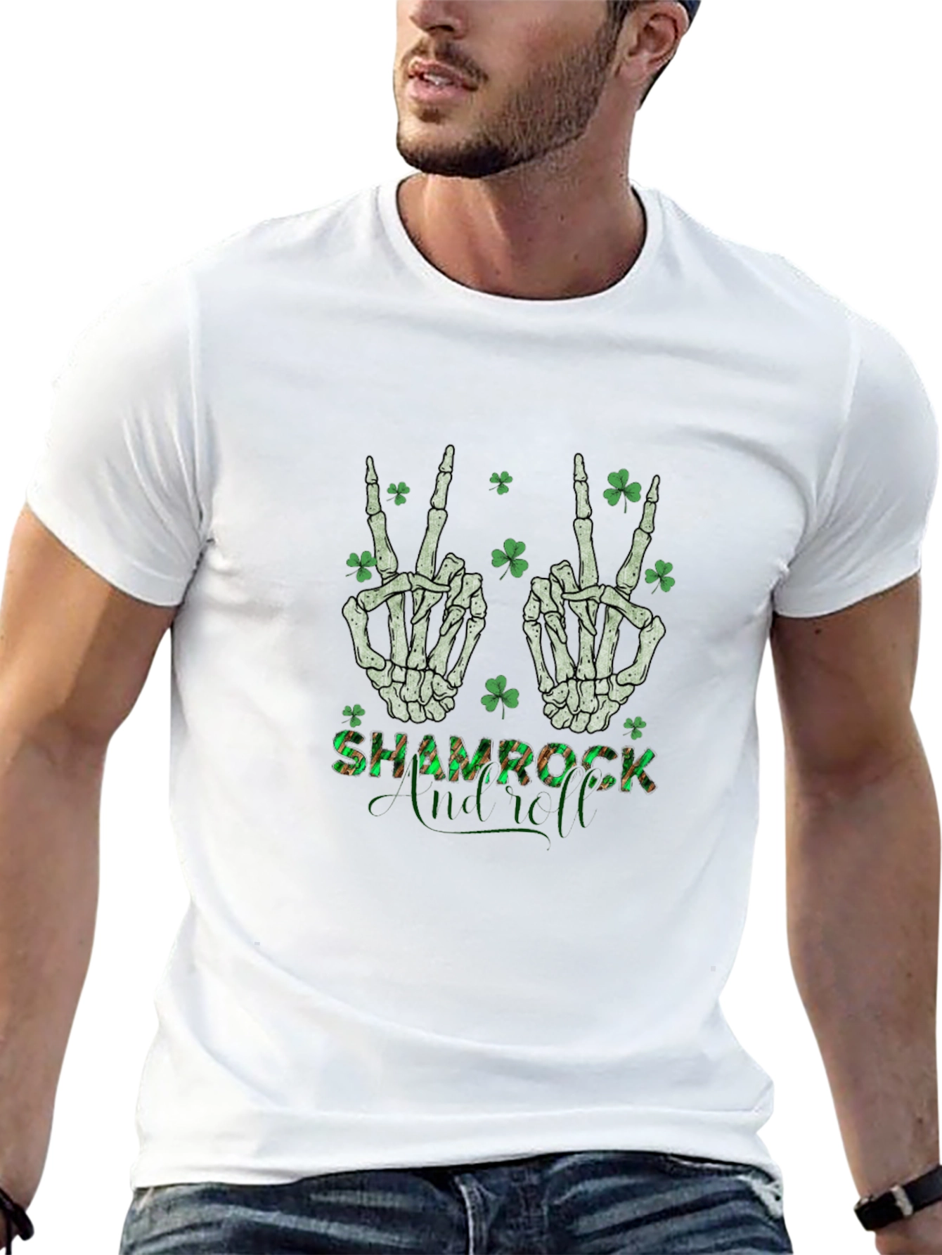 Shamrock Skeleton Peace Sign T-Shirt