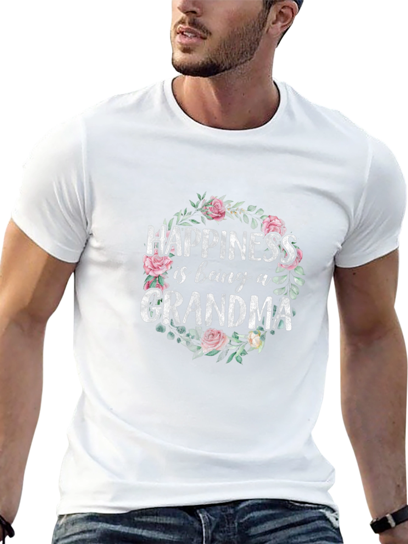 Grandma Happiness Floral Tee - Cute Family Gift