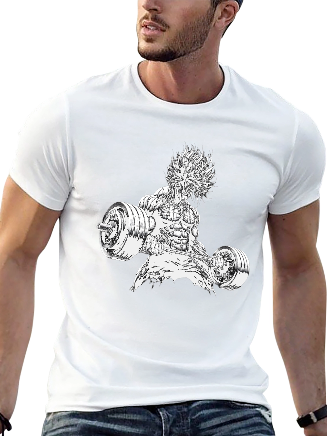 Graphic Print T-Shirt with Bodybuilder Design
