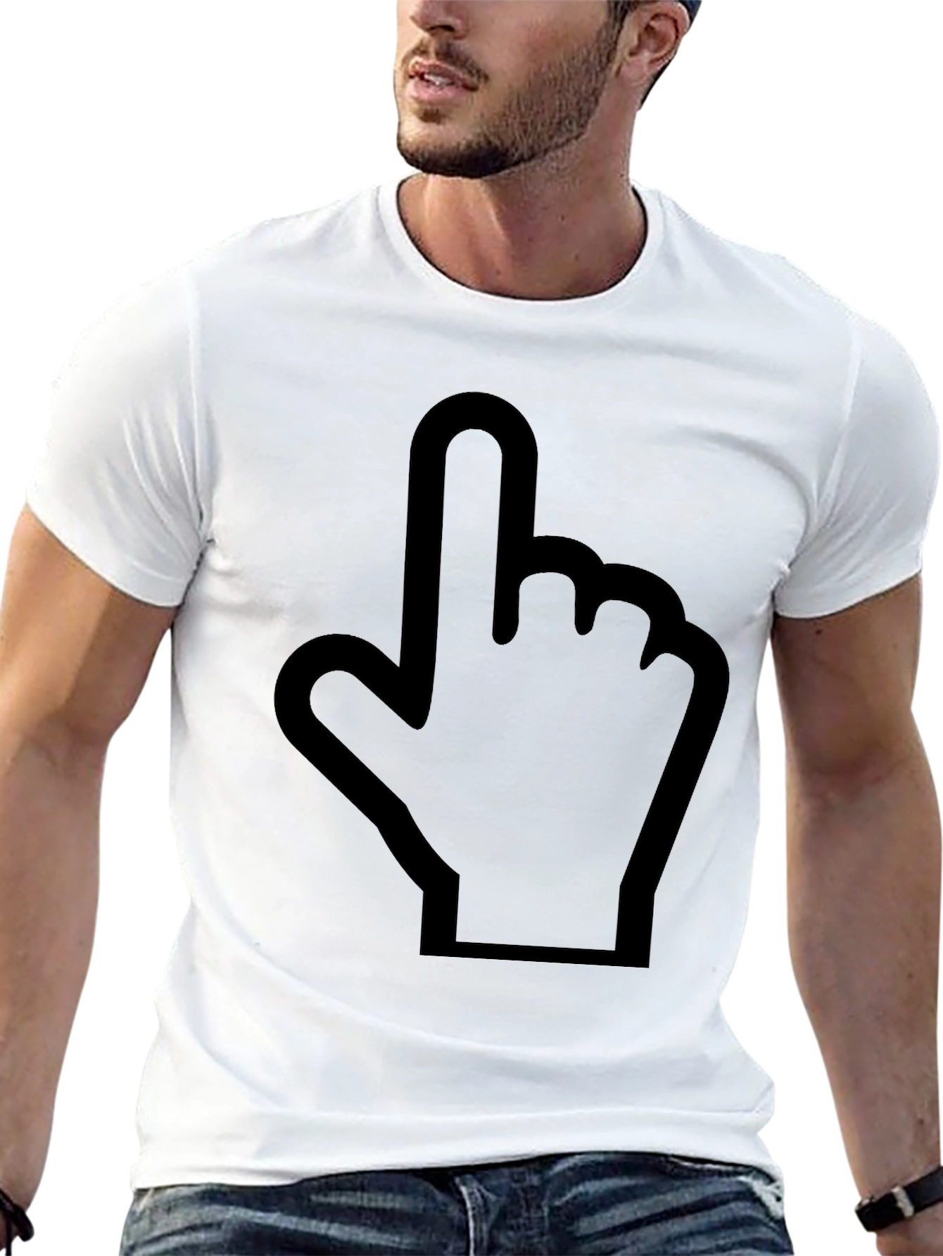 Pointing Finger Graphic Tee - Black Cotton Casual Shirt