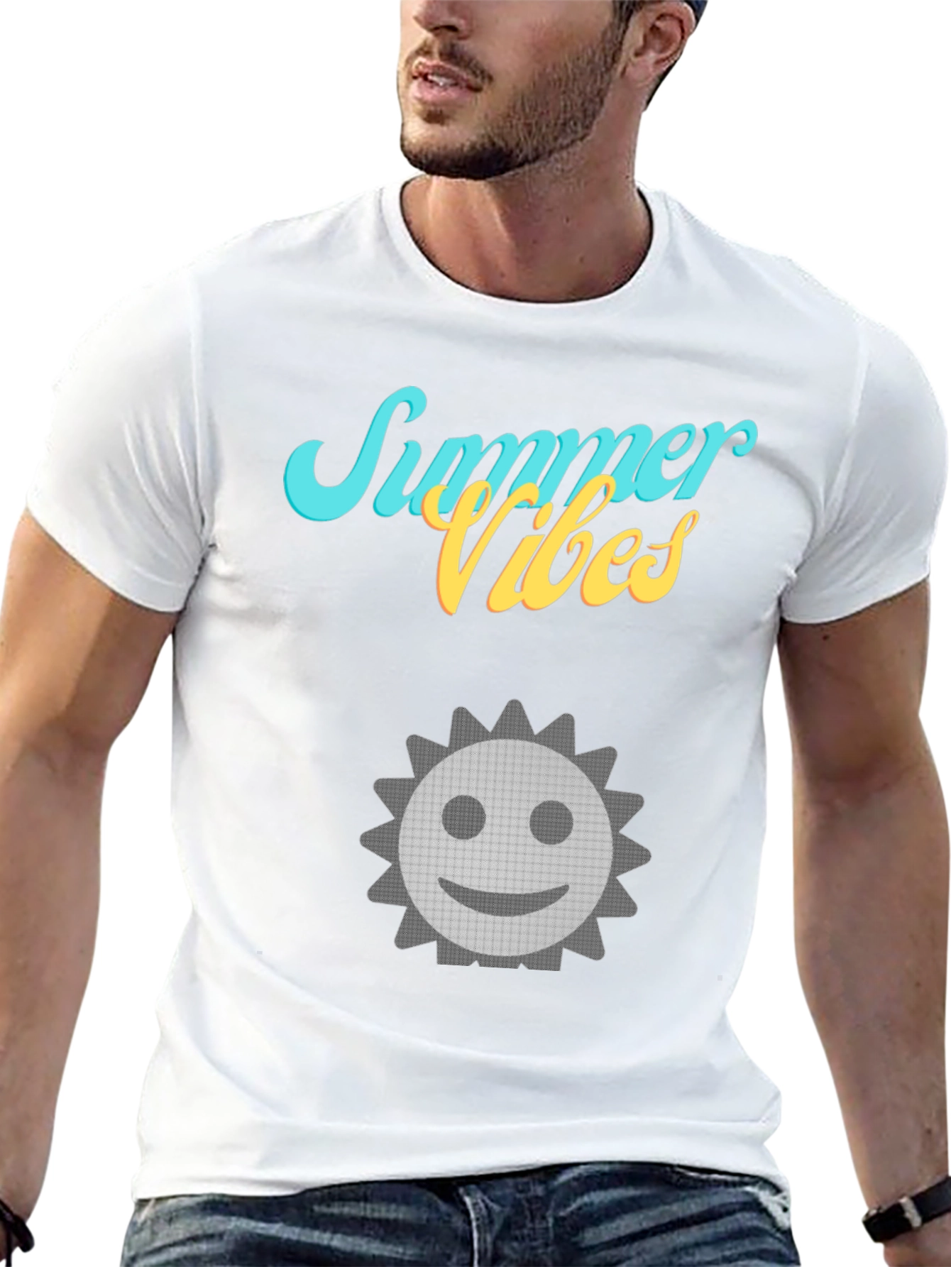 Summer Vibes T-Shirt with Smiley Sun Graphic