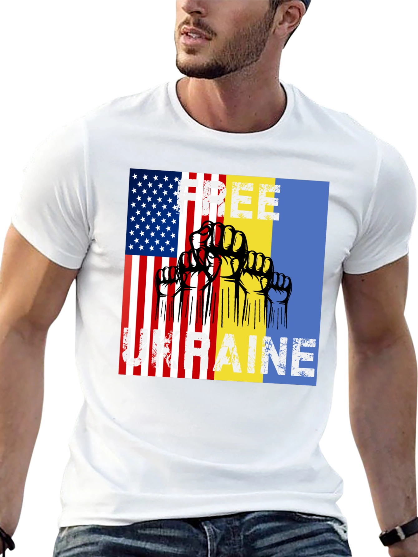 Free Ukraine T-Shirt USA & Ukrainian Flag