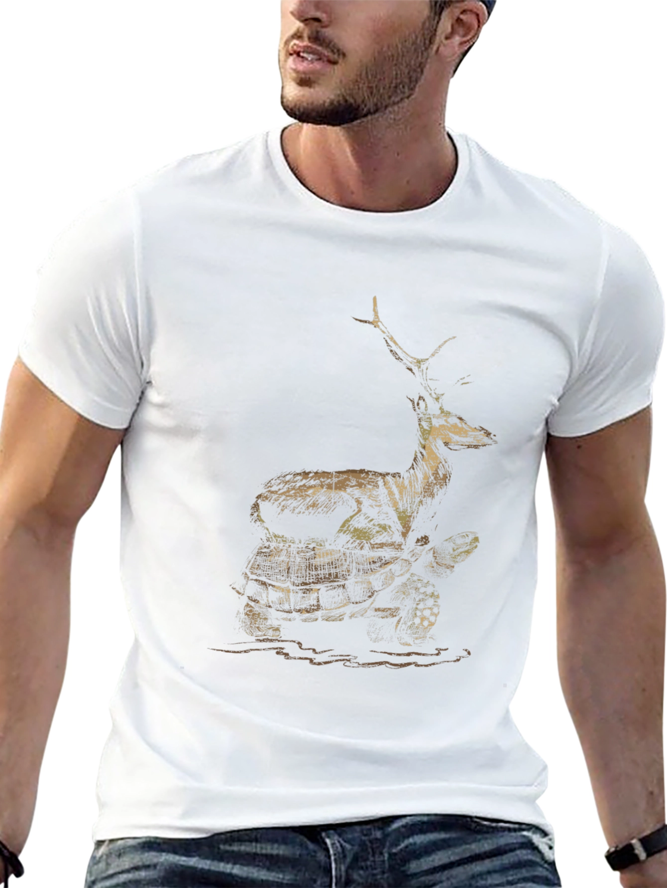 Deer Riding Turtle Graphic Tee - Black