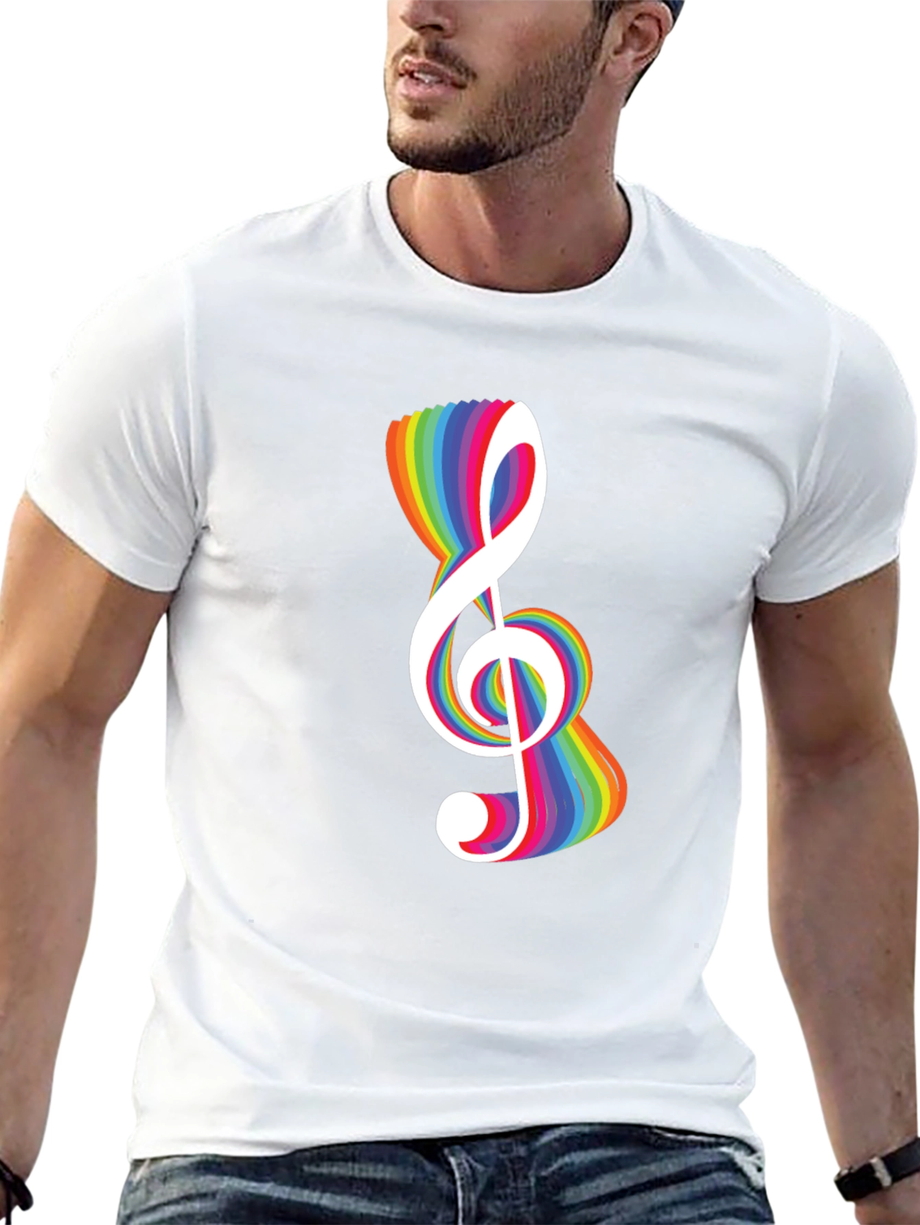 Rainbow Treble Clef Black T-Shirt