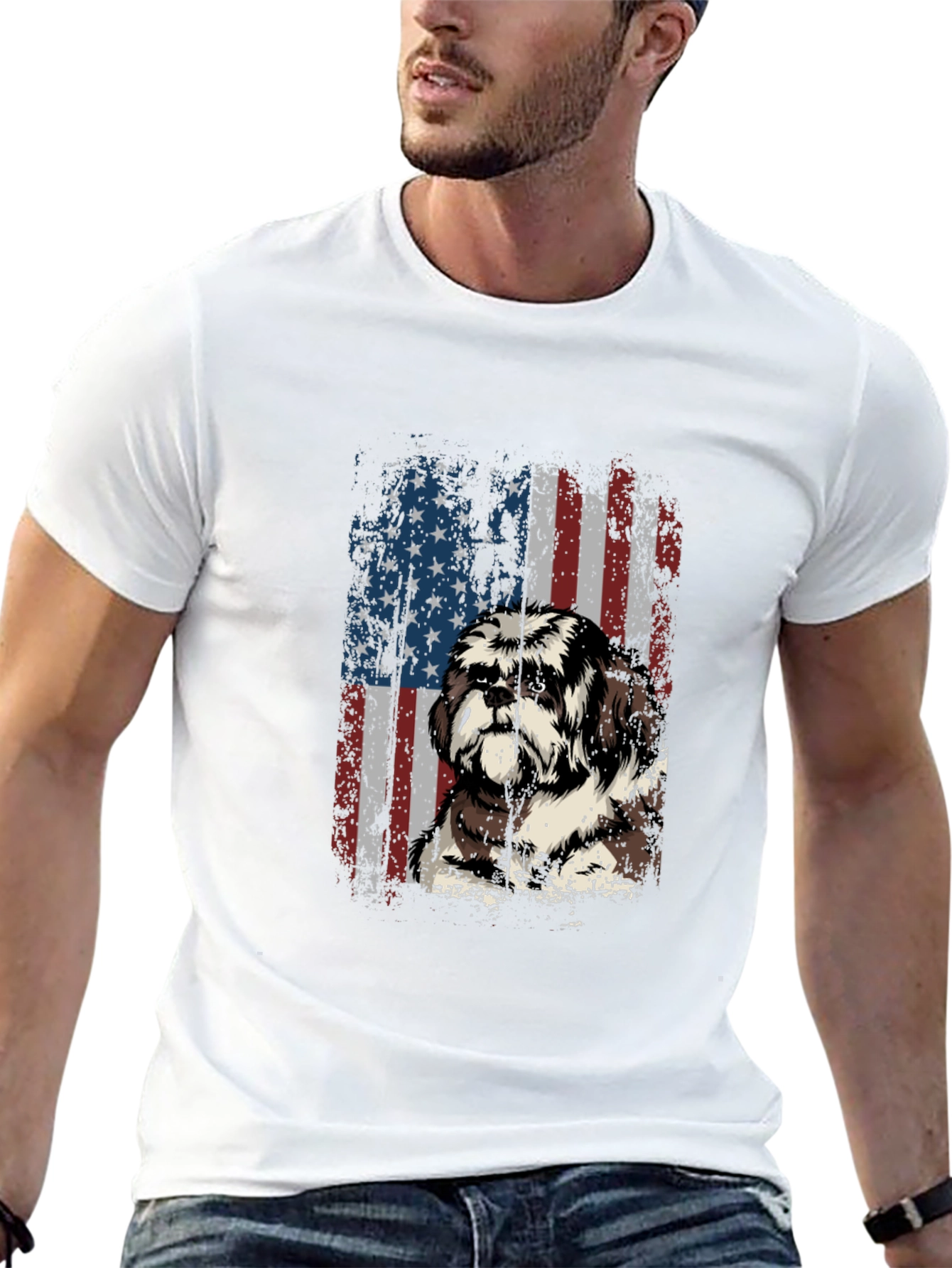 American Flag Shih Tzu T-Shirt Patriotic Dog Tee