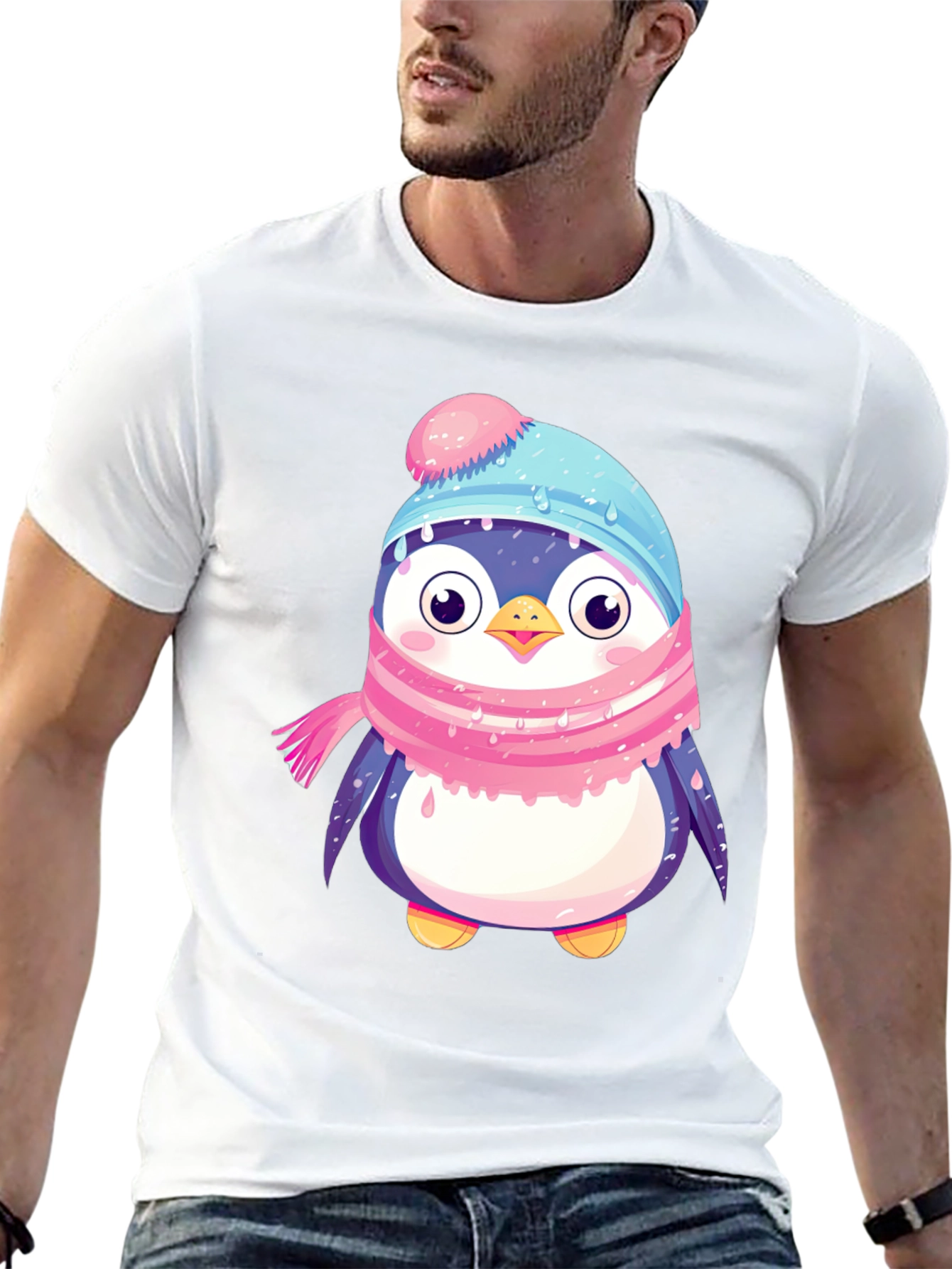 Cute Penguin Winter Hat Scarf T-Shirt