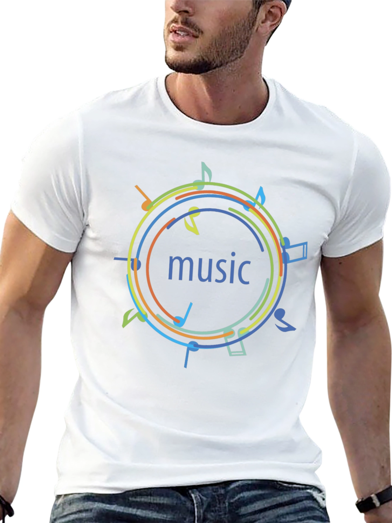 Music Notes Graphic Print T-Shirt - Black