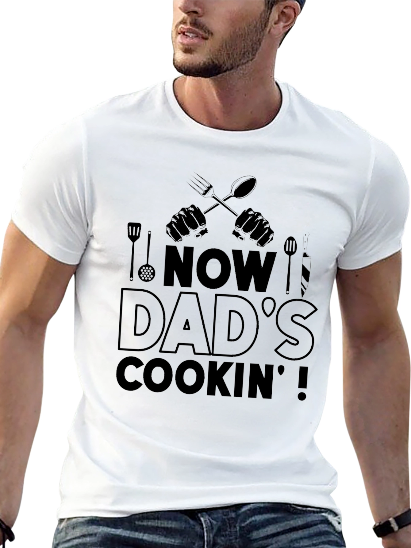 Now Dads Cookin Mens Black Graphic T-Shirt
