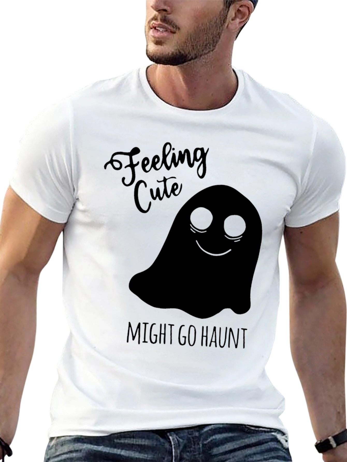 Feeling Cute Ghost Graphic Tee - Halloween Shirt
