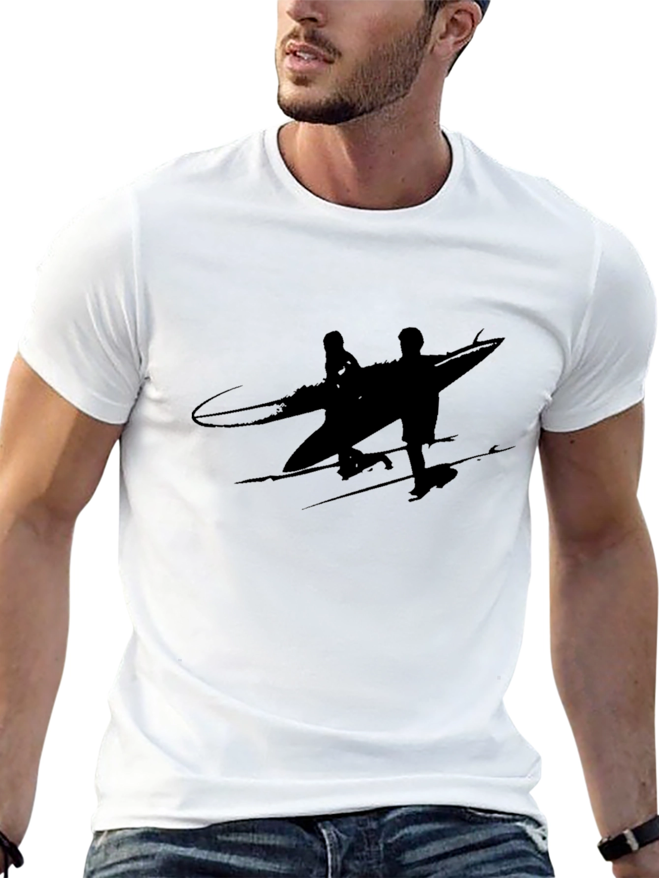 Black T-Shirt with Surfer Graphic
