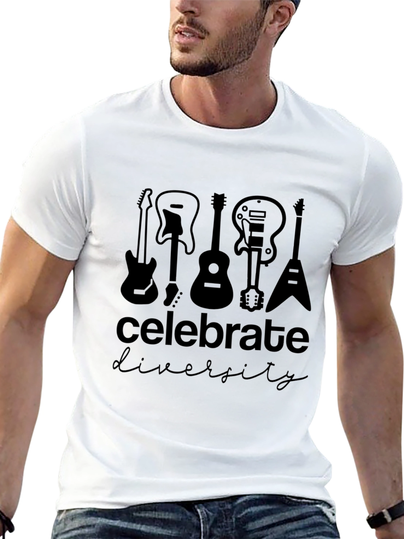 Celebrate Diversity Guitar Graphic Tee - Black