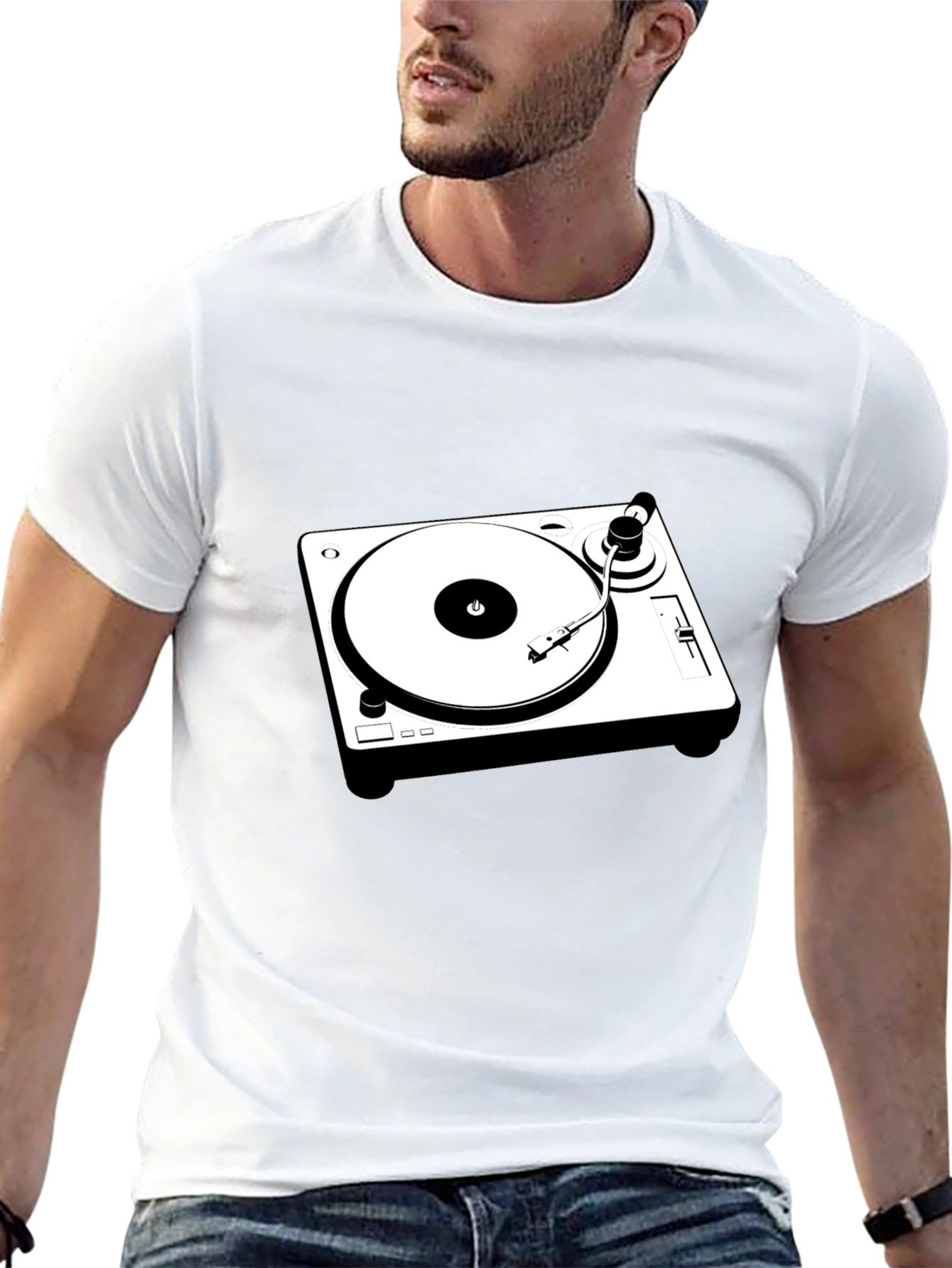 Black T-Shirt with Turntable Graphic