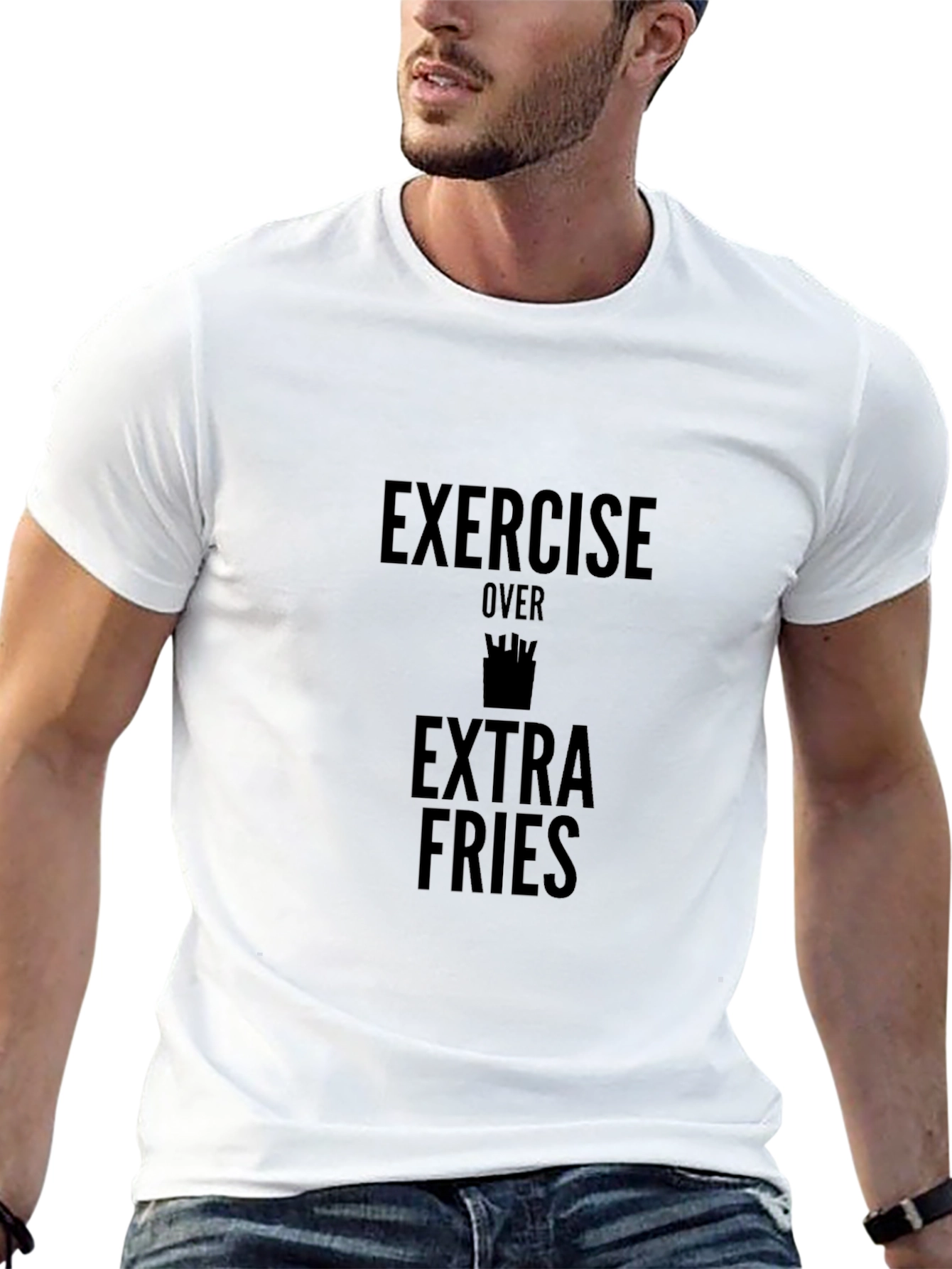 Exercise Over Extra Fries Black Graphic Tee