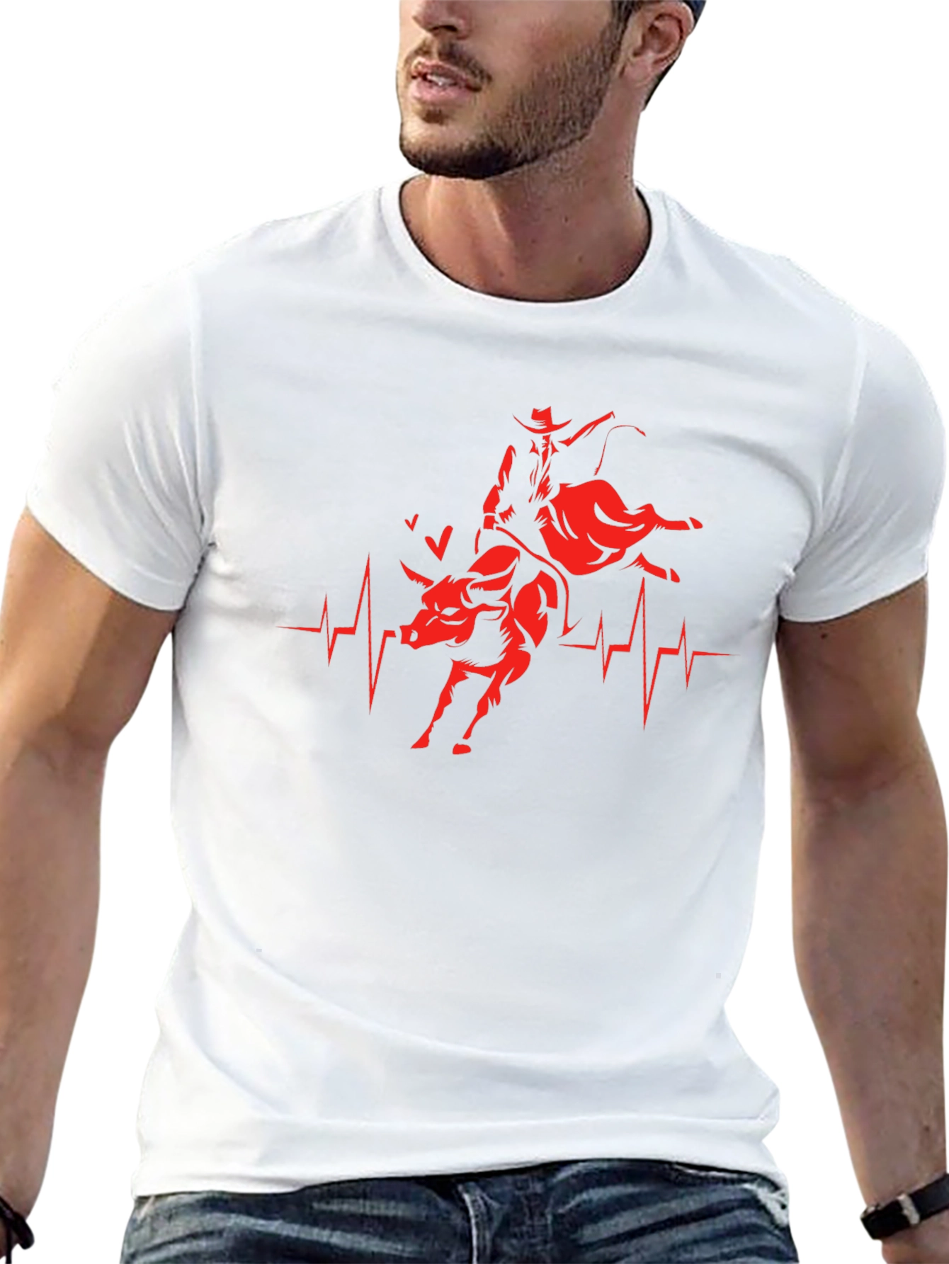 Rodeo Heartbeat T-Shirt - Cowboy Bull Riding Tee