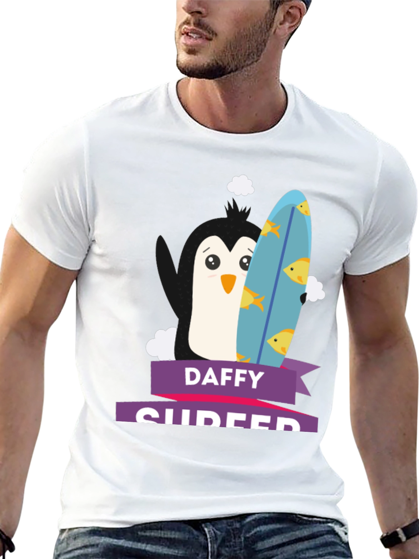 Daffy Surfer T-Shirt - Penguin Surfboard Graphic Tee