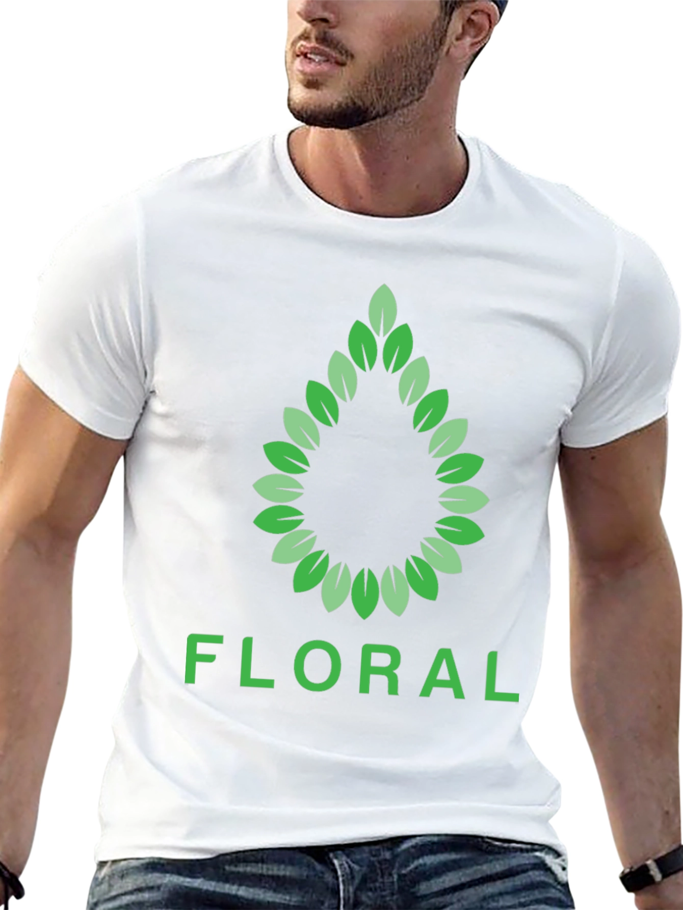 Floral Leaf Design Black T-Shirt
