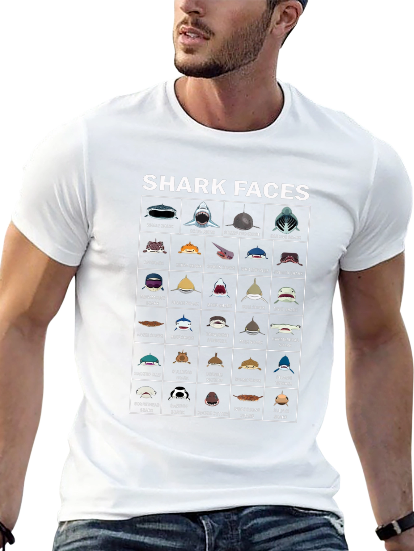 Shark Faces Graphic Tee - Marine Biology T-Shirt