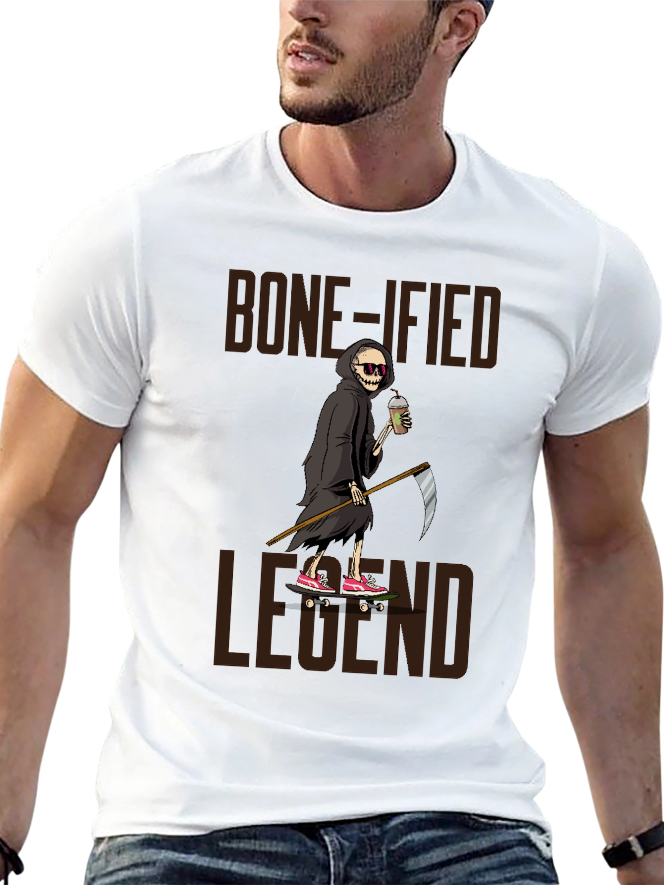Bone-ified Legend T-Shirt - Grim Reaper Skateboard Design