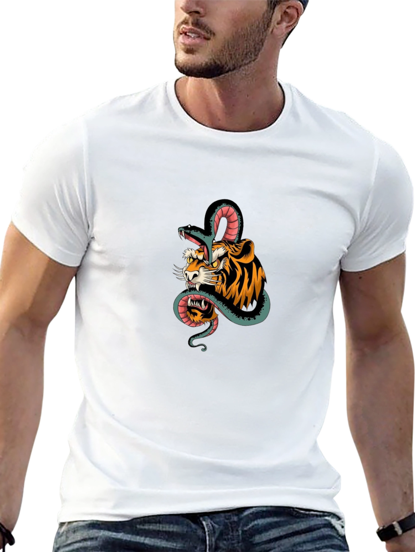 Tiger and Snake Graphic Black T-Shirt