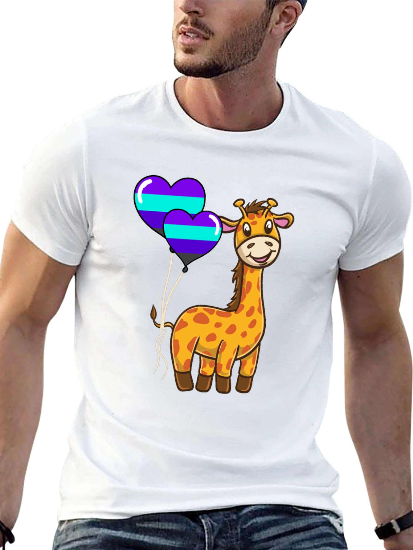 Giraffe & Heart Balloons Graphic Tee