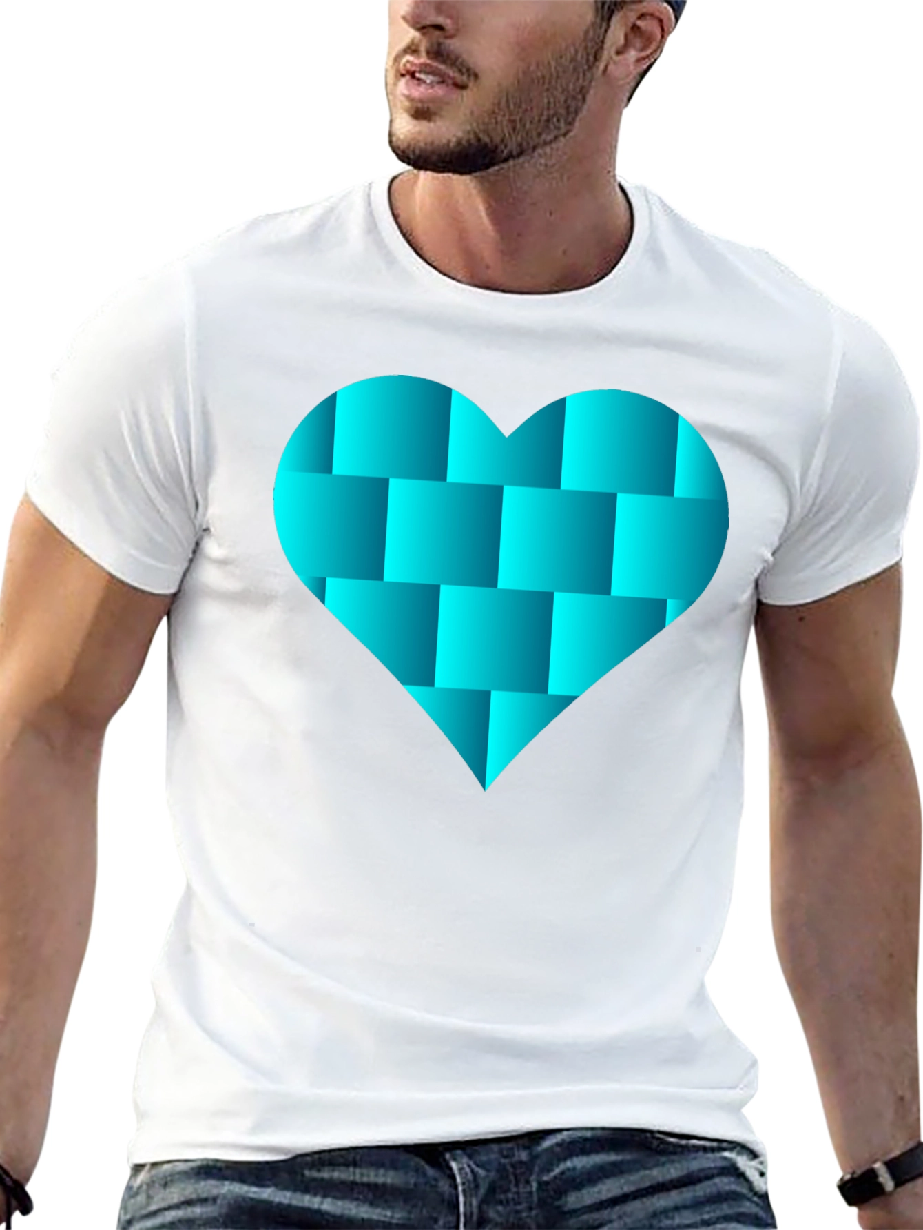 Geometric Heart Graphic Black Tee Shirt