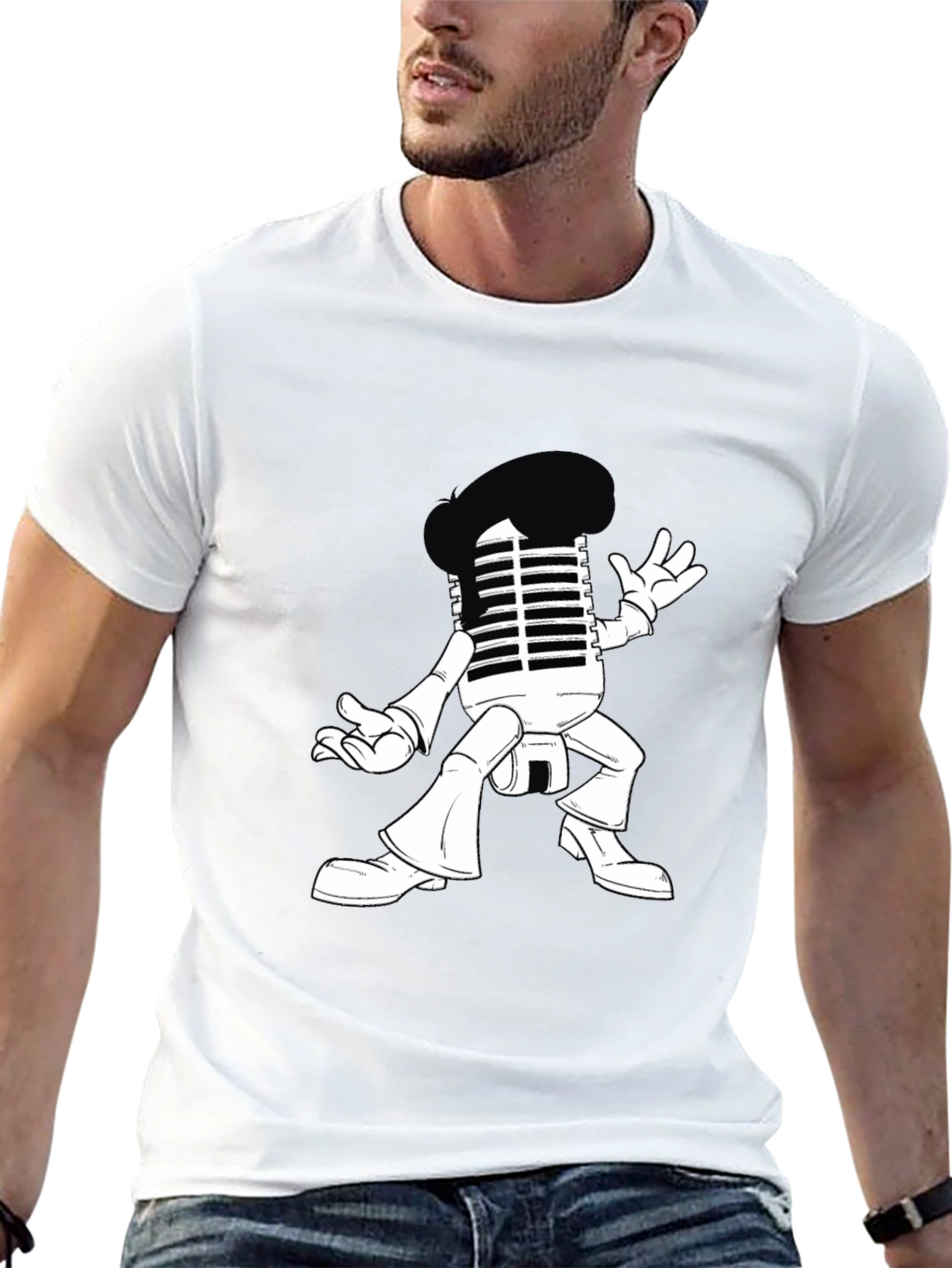 Retro Microphone Character Graphic T-Shirt