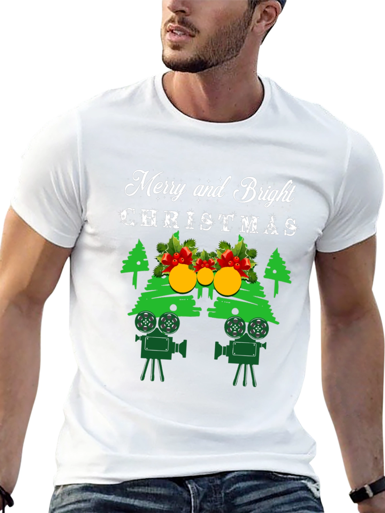 Merry and Bright Christmas Movie Camera T-Shirt