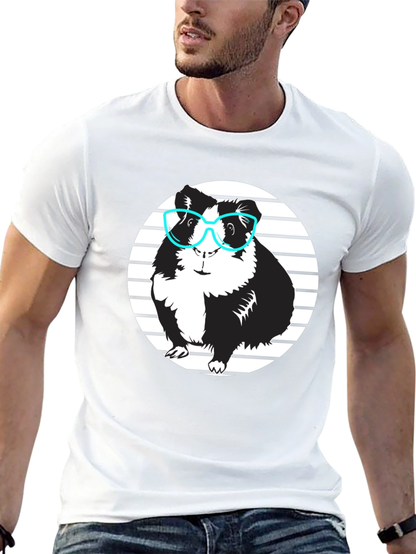 Guinea Pig with Glasses Black T-Shirt