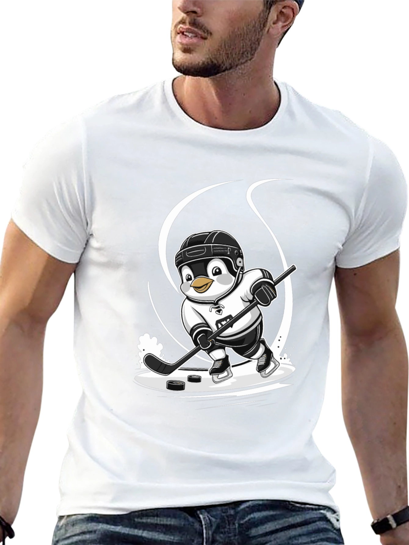 Hockey Penguin Graphic Tee - Black