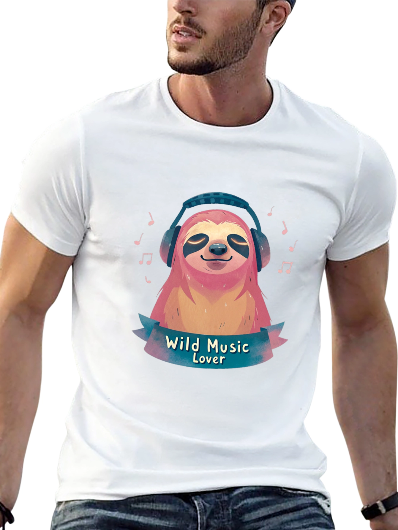 Wild Music Lover Sloth Graphic T-Shirt