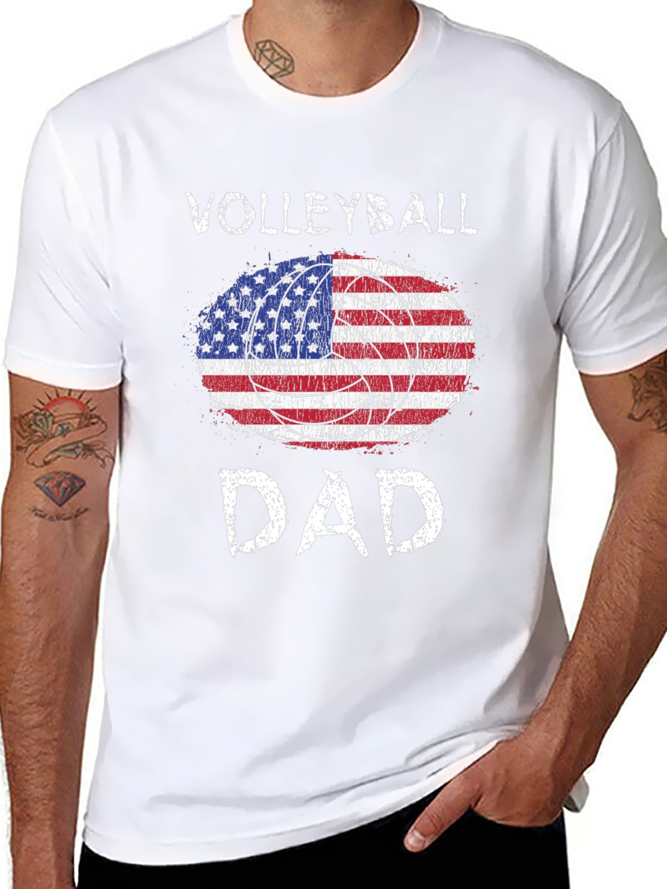 Volleyball Dad USA Flag Graphic T-Shirt