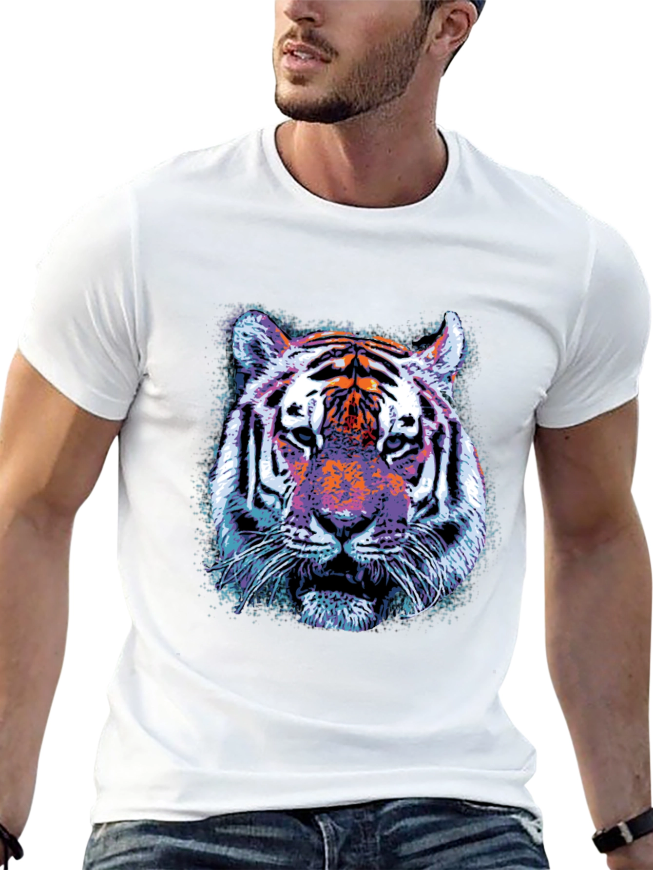 Cool Tiger Graphic Print Crew Neck T-Shirt