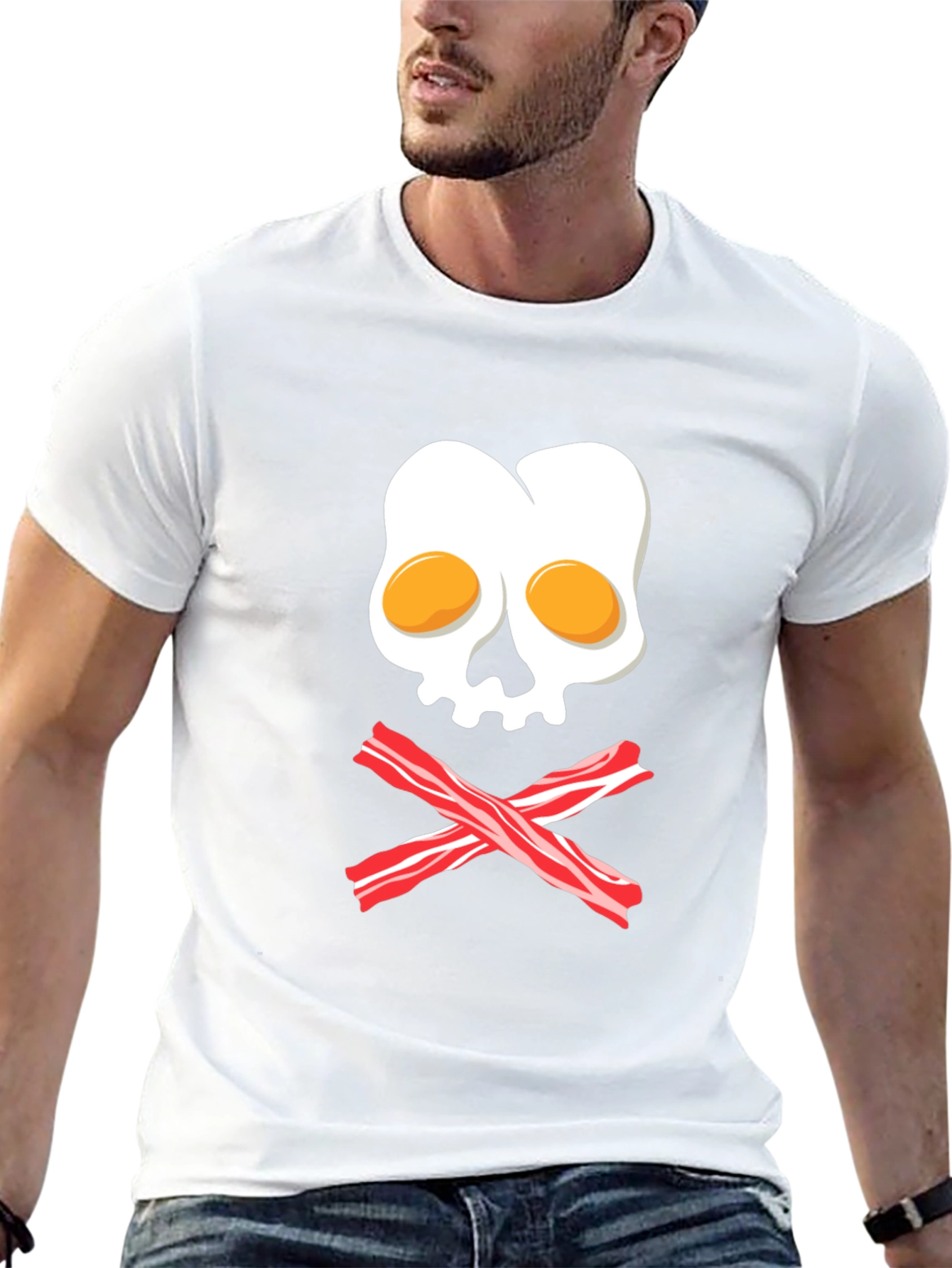 Breakfast Skull T-Shirt - Egg and Bacon Pirate Tee