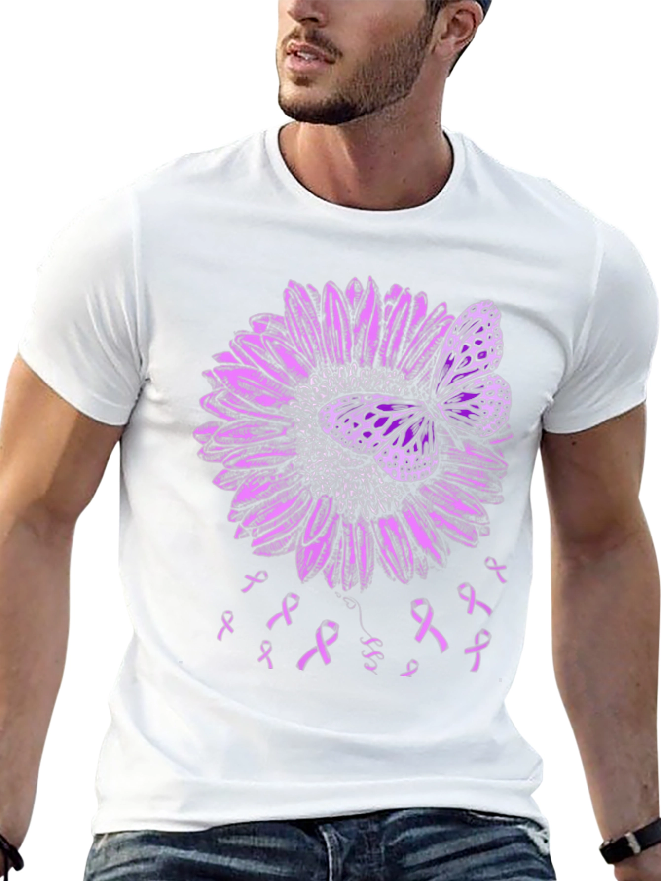 Purple Butterfly and Ribbon Awareness T-Shirt