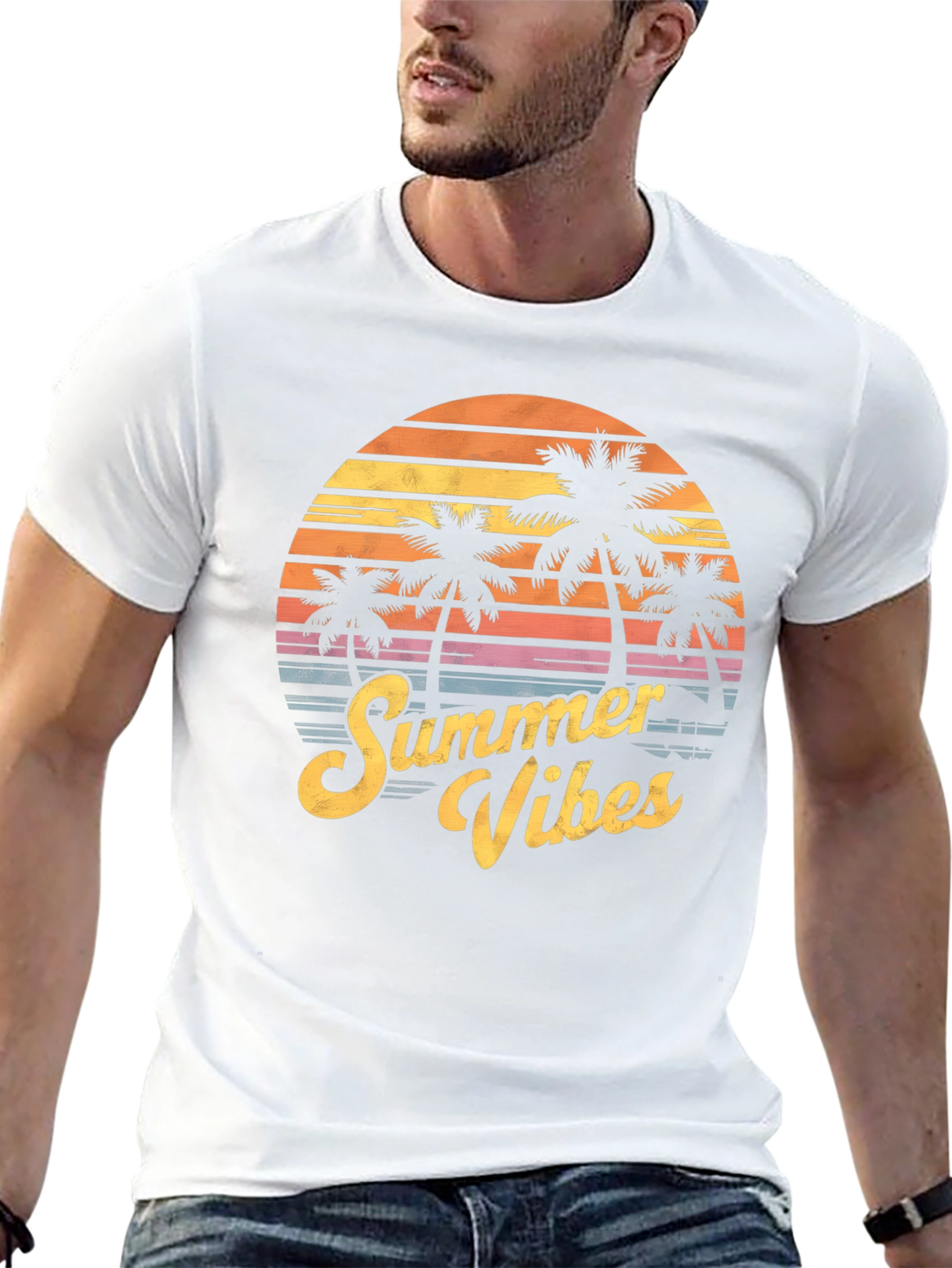 Summer Vibes T-Shirt - Palm Tree Sunset Graphic Tee