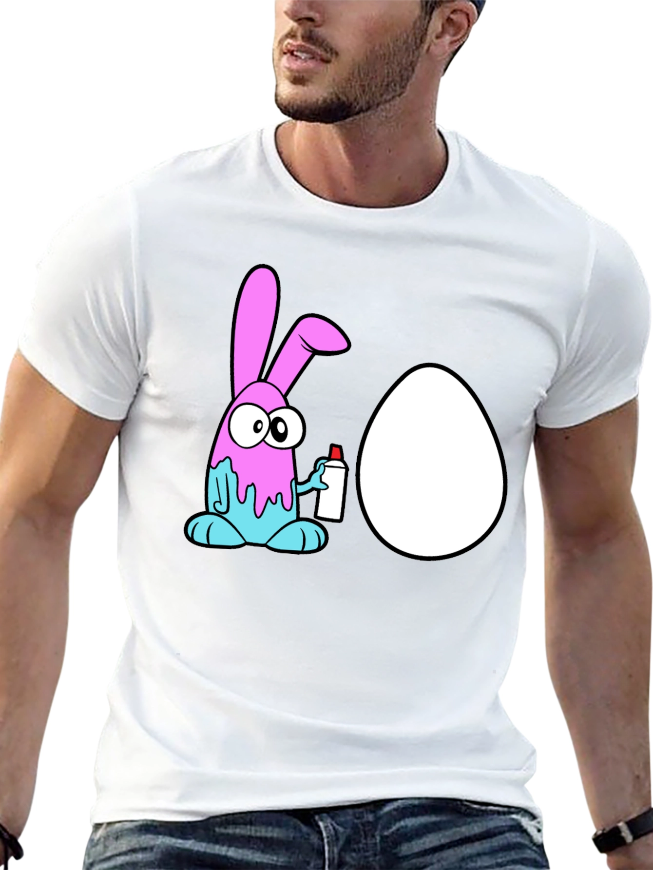 Cartoon Bunny Painting Egg Black T-Shirt