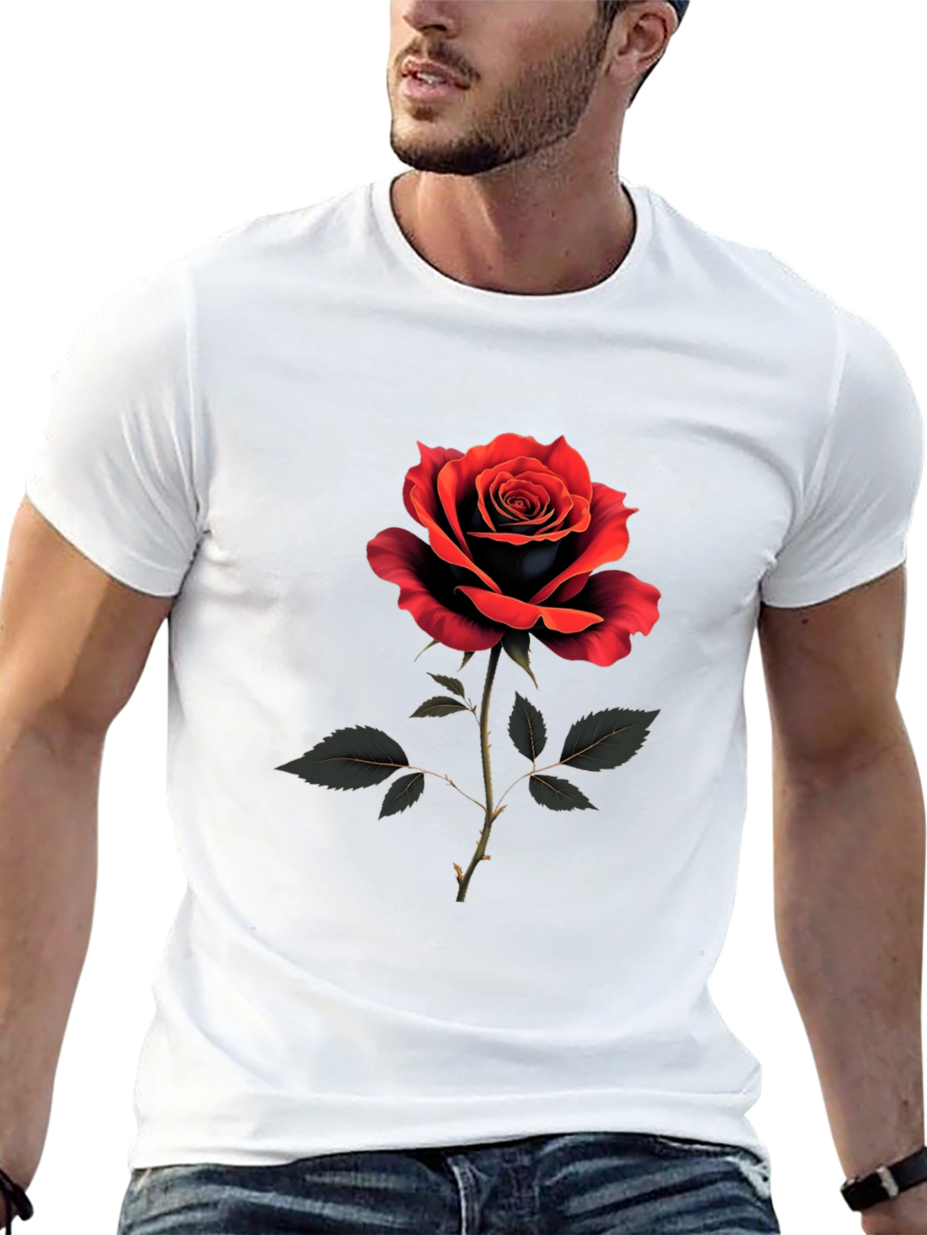 Rose Graphic Print Crew Neck T-Shirt