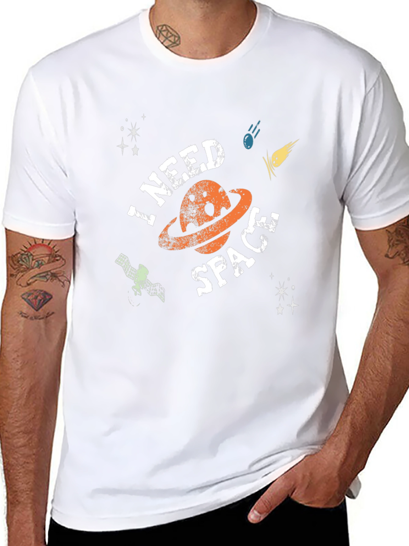 I Need Space Graphic Print Crew Neck T-Shirt
