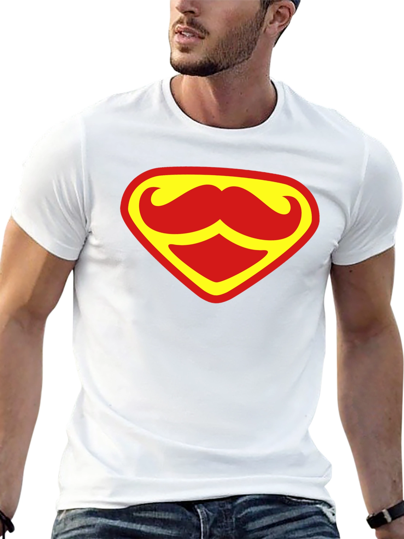 Funny Mustache Superman Logo Graphic T-Shirt