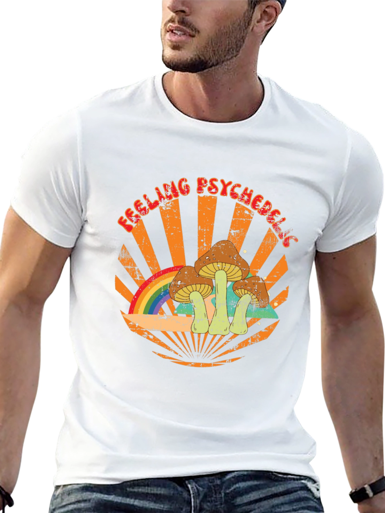 Feeling Psychedelic Graphic Tee - Retro Mushroom Rainbow