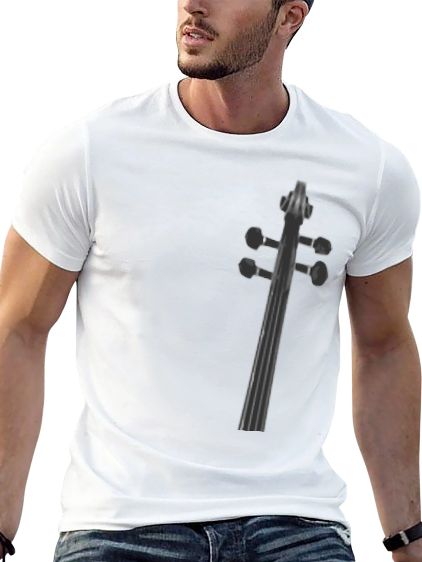 Musicians Black T-Shirt with Fiddle Neck Print