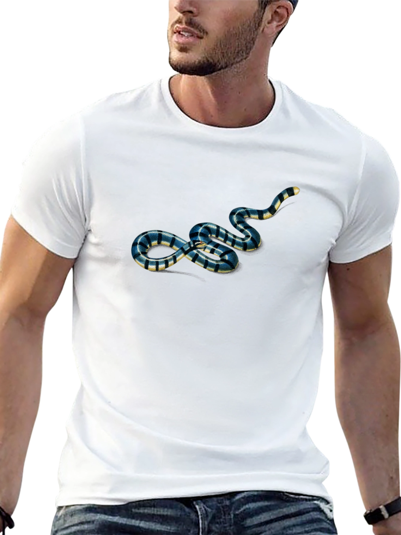 Striped Snake Graphic Tee - Mens Black T-Shirt