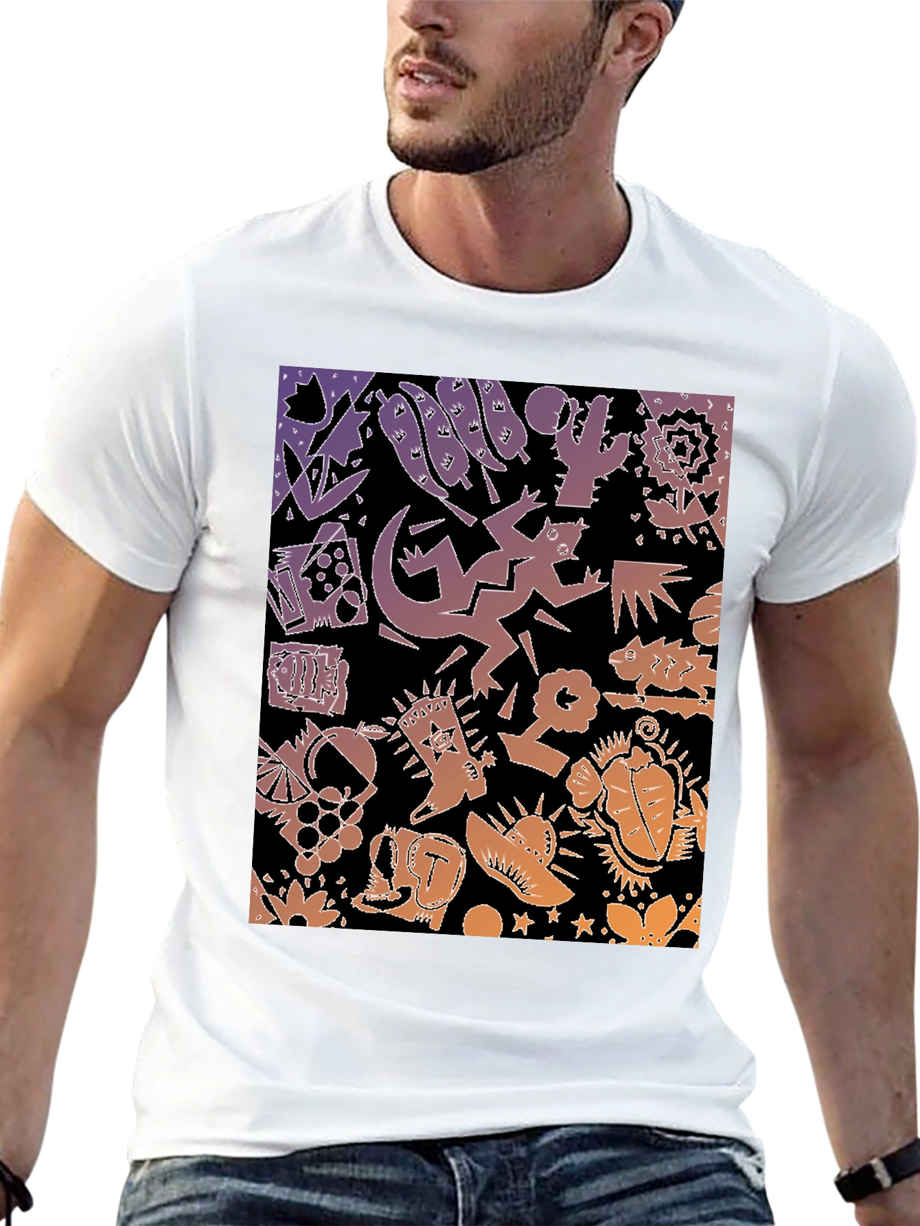 Novelty Southwestern Desert Print Black T-Shirt