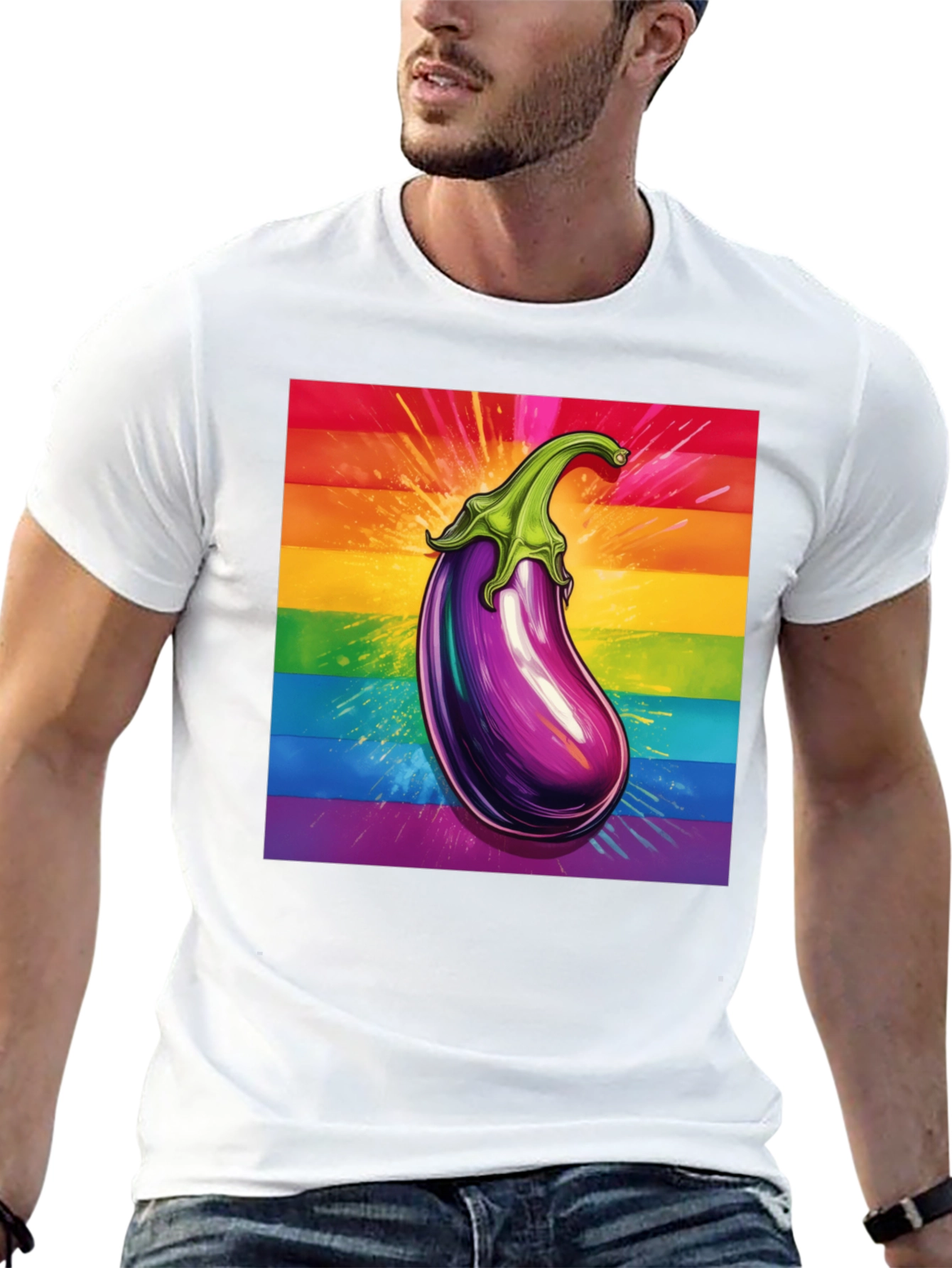 Eggplant Pride T-Shirt: Bold Rainbow Graphic Tee