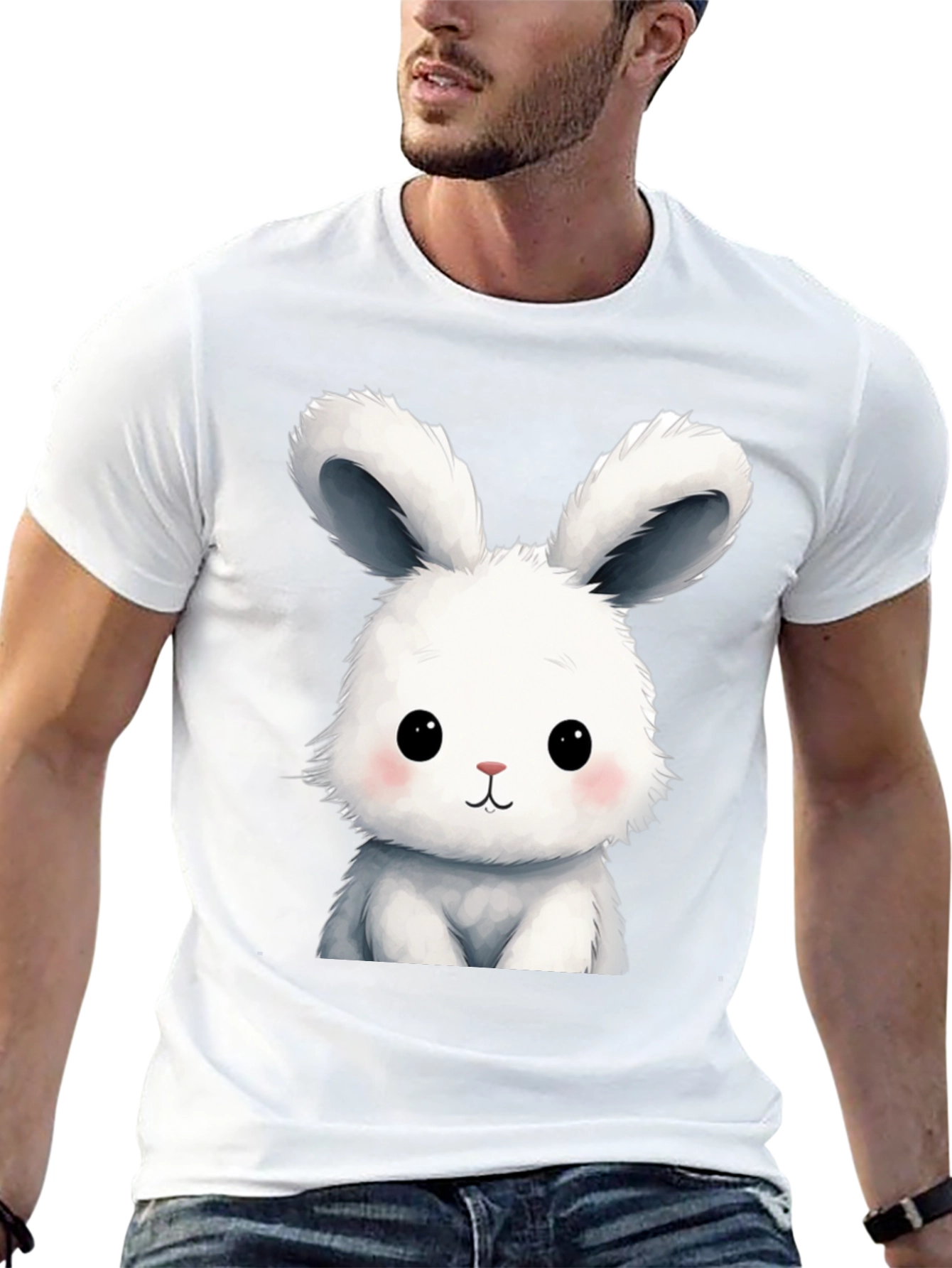 Cute Cartoon Bunny Black T-Shirt