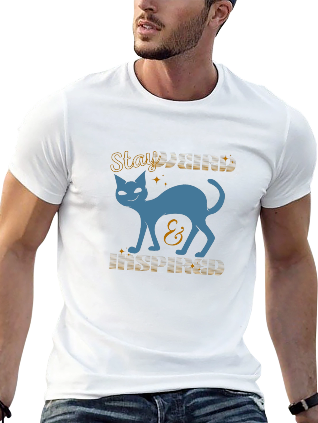 Stay Kind and Inspired Cat Graphic Tee - Black