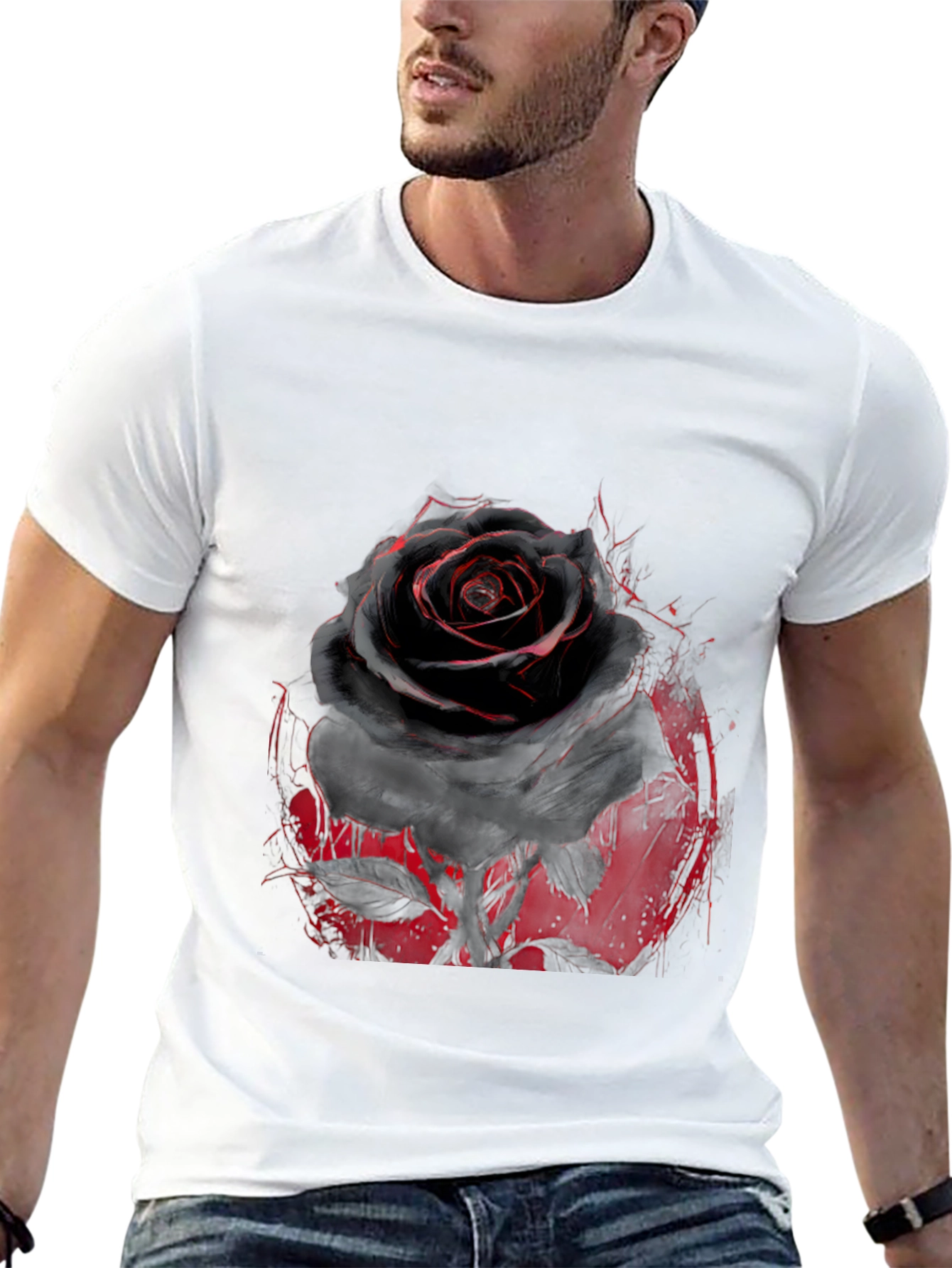 Black Rose Graphic T-Shirt - Edgy Floral Print