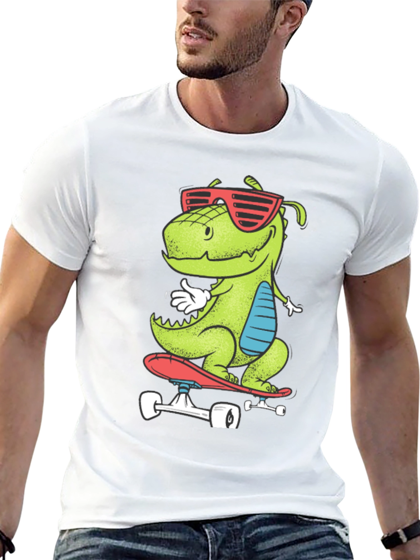 Skateboarding Dinosaur Graphic Tee - Cool Dino T-Shirt