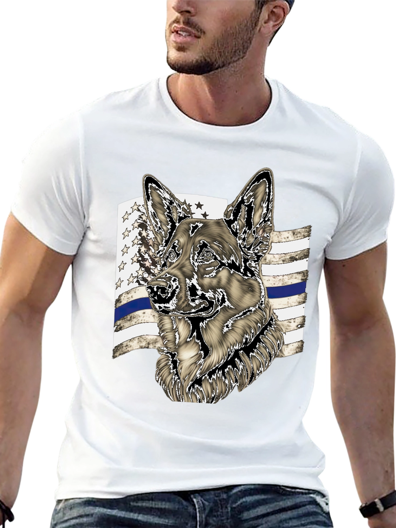 German Shepherd Thin Blue Line Graphic Tee